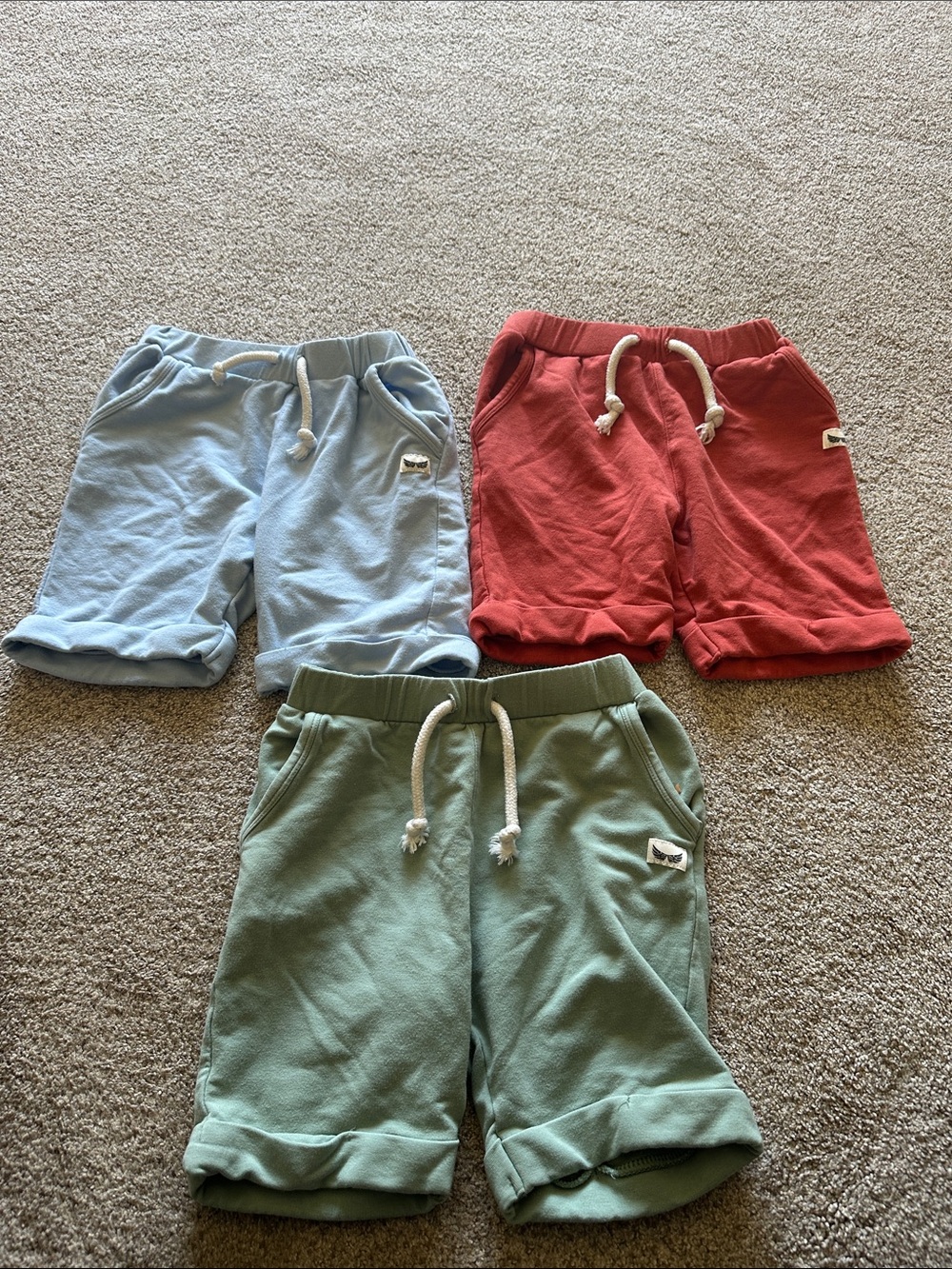 Free birdees Kids Drawstring Cotton Shorts - Light Blue, Coral, Sage size 5